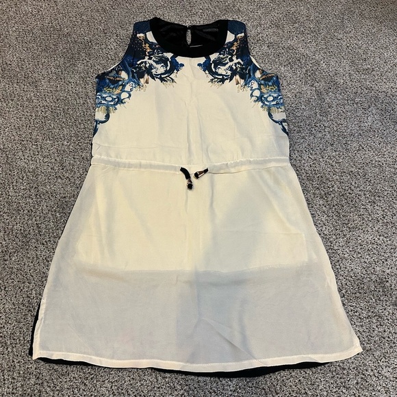 LIANG E LIANG YING Size L Ivory Blue Silky Blue Abstract Print Dress R $95 - Picture 2 of 12